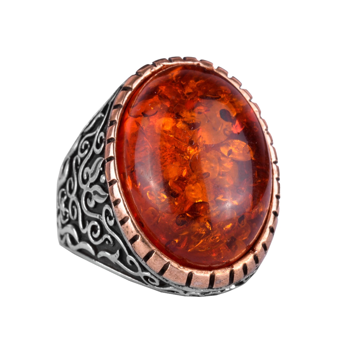 KAMBO Created Stone Ring, 925 Sterling Silver Men's Ring, Large Ring (Amber Created Stone)