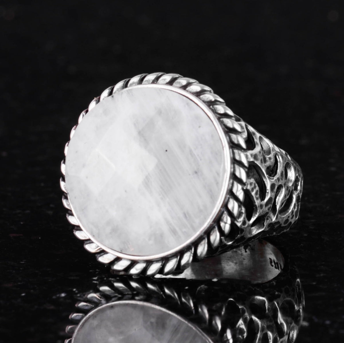 Natural Moonstone Ring - 925 Sterling Silver Men's Ring — 4