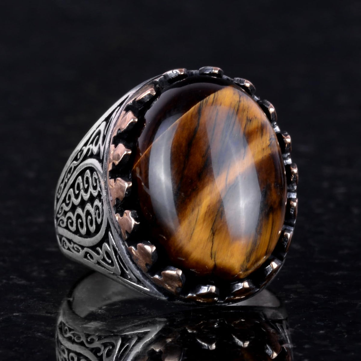 925 Sterling Silver Men's Ring - Handmade Elegance with Natural Stone (Tiger's Eye) — 3