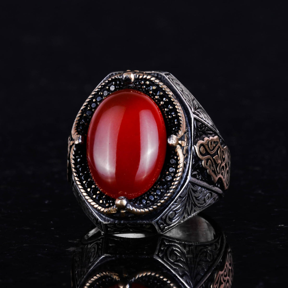Natural Red Agate Stone Ring - 925 Sterling Silver — 5