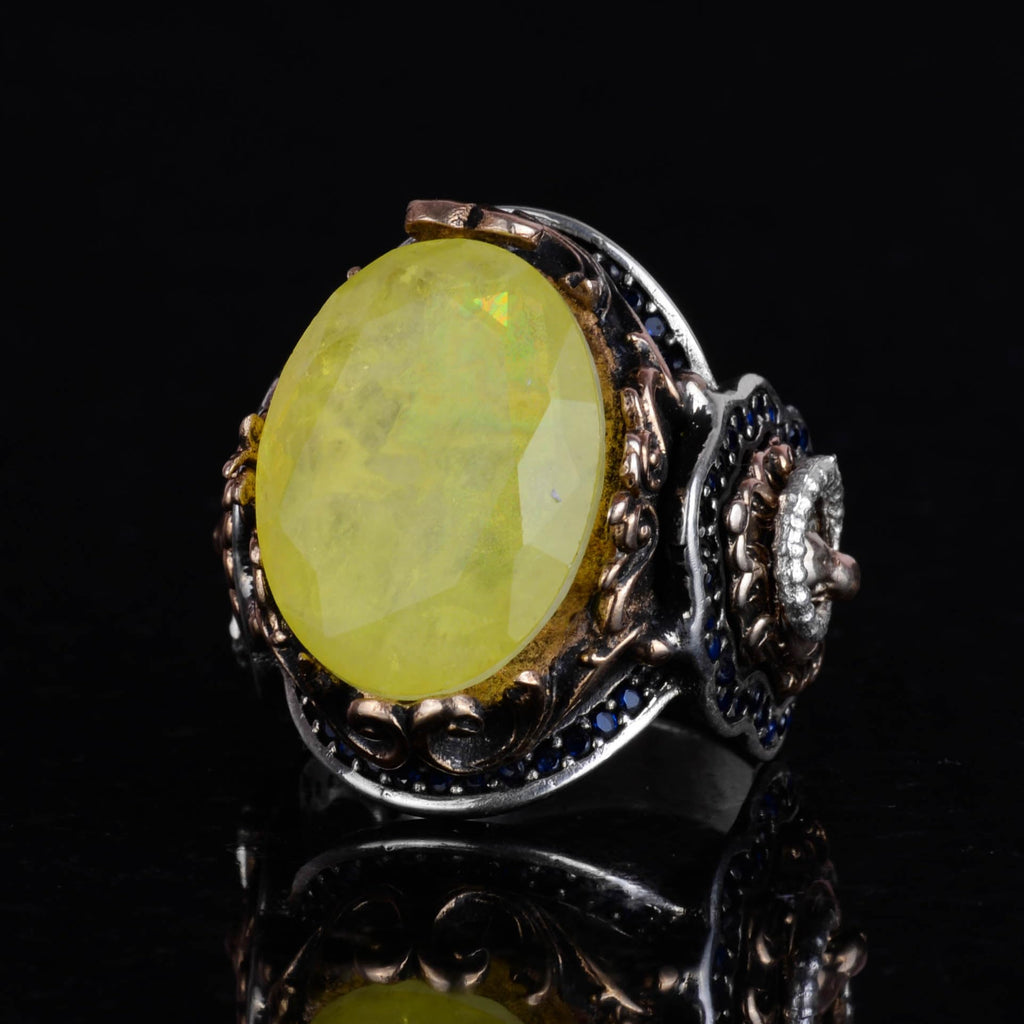Leo Zodiac Ring, Yellow Paraiba Stone Ring, 925 Sterling Silver Ring, Animal Figure Silver Ring — 5