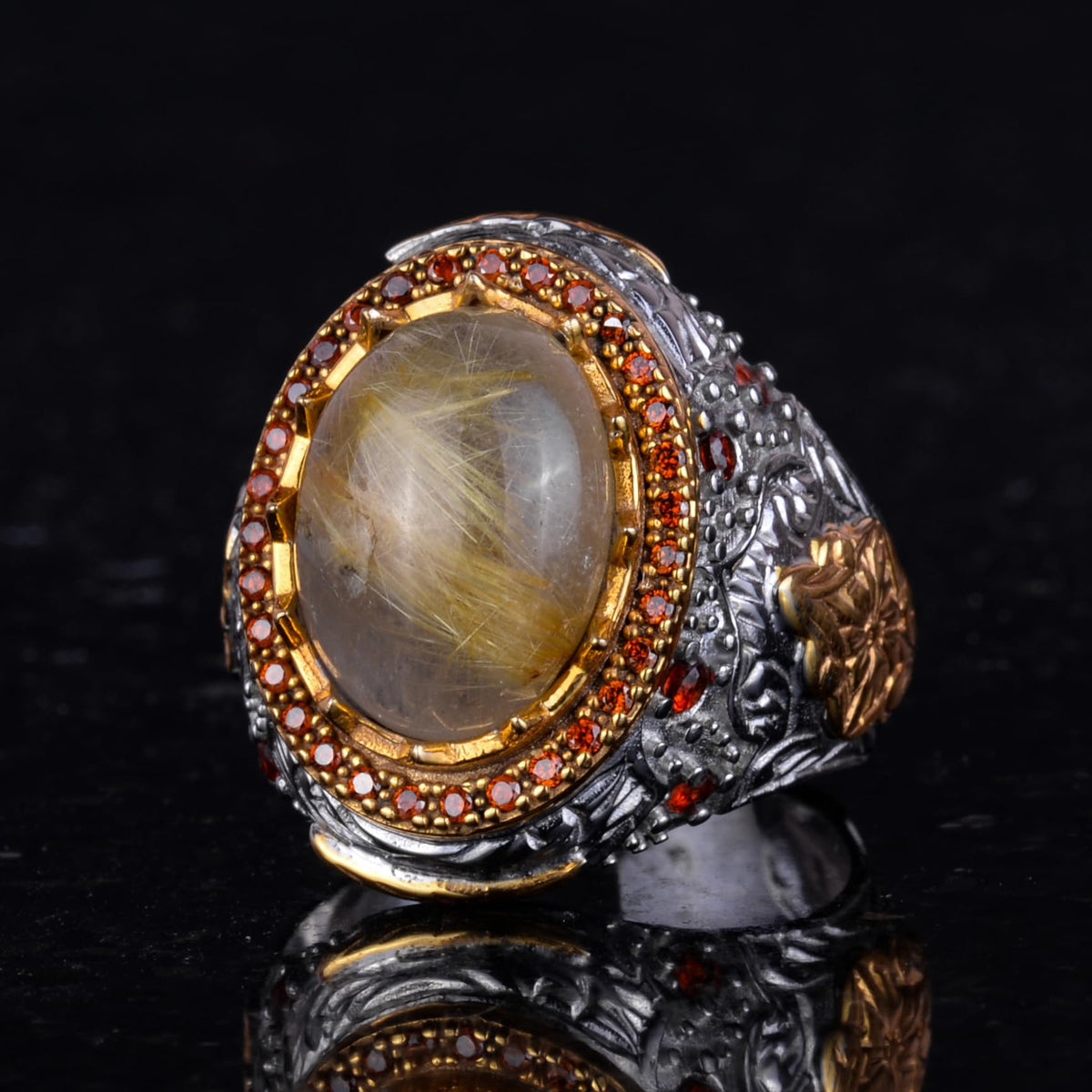 Natural Stone Sultan Ring - 925 Sterling Silver — 5