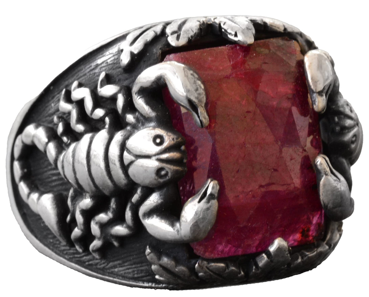 Natural Ruby Stone Scorpion Ring, 925 Sterling Silver Ring