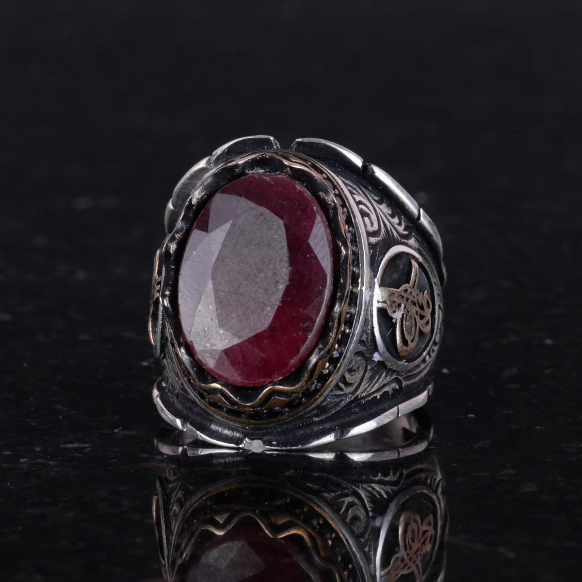 Ottoman Tugra Natural Ruby Stone Ring — 4