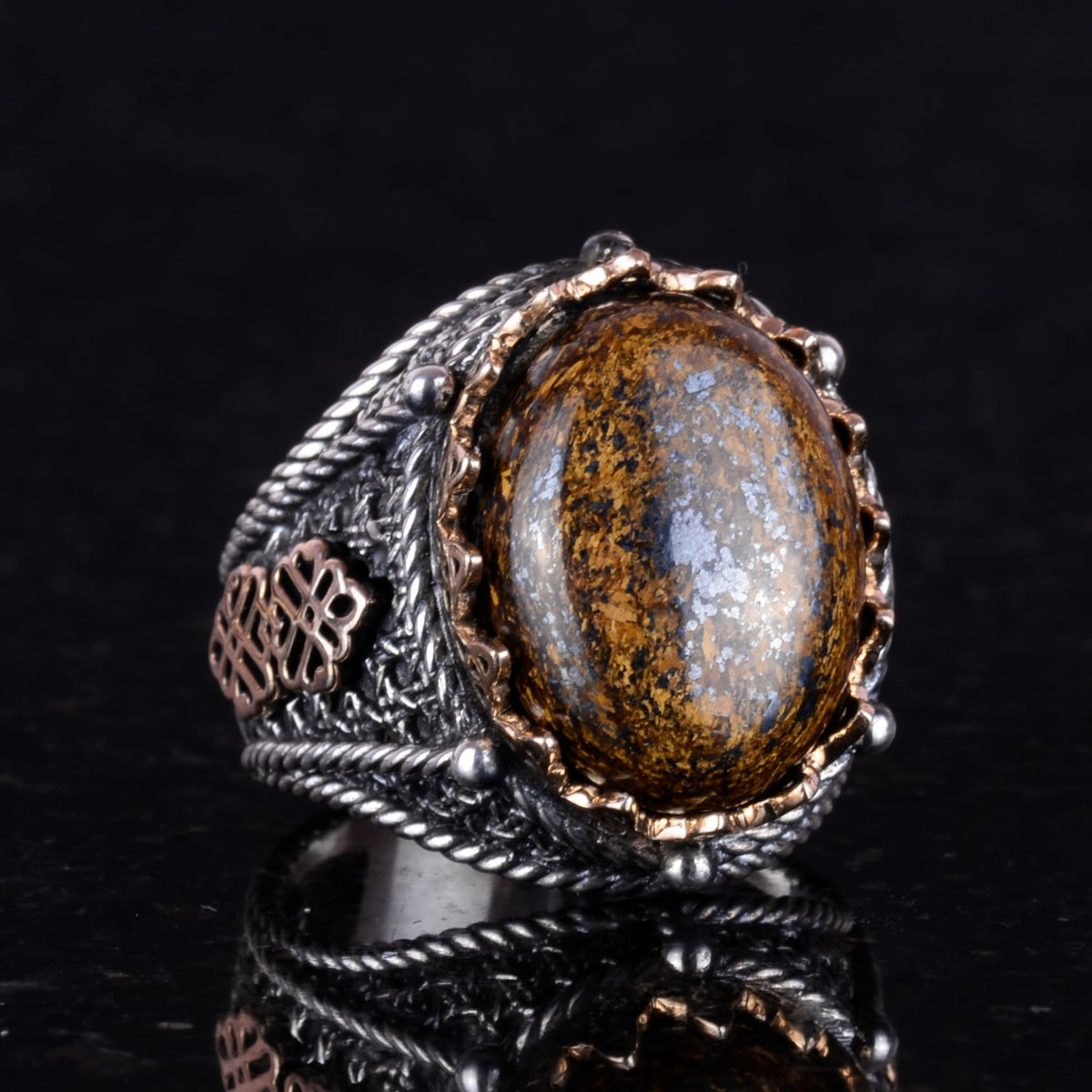 Handmade Natural Bronzite Stone Ring - 925 Sterling Silver Men's Ring — 4