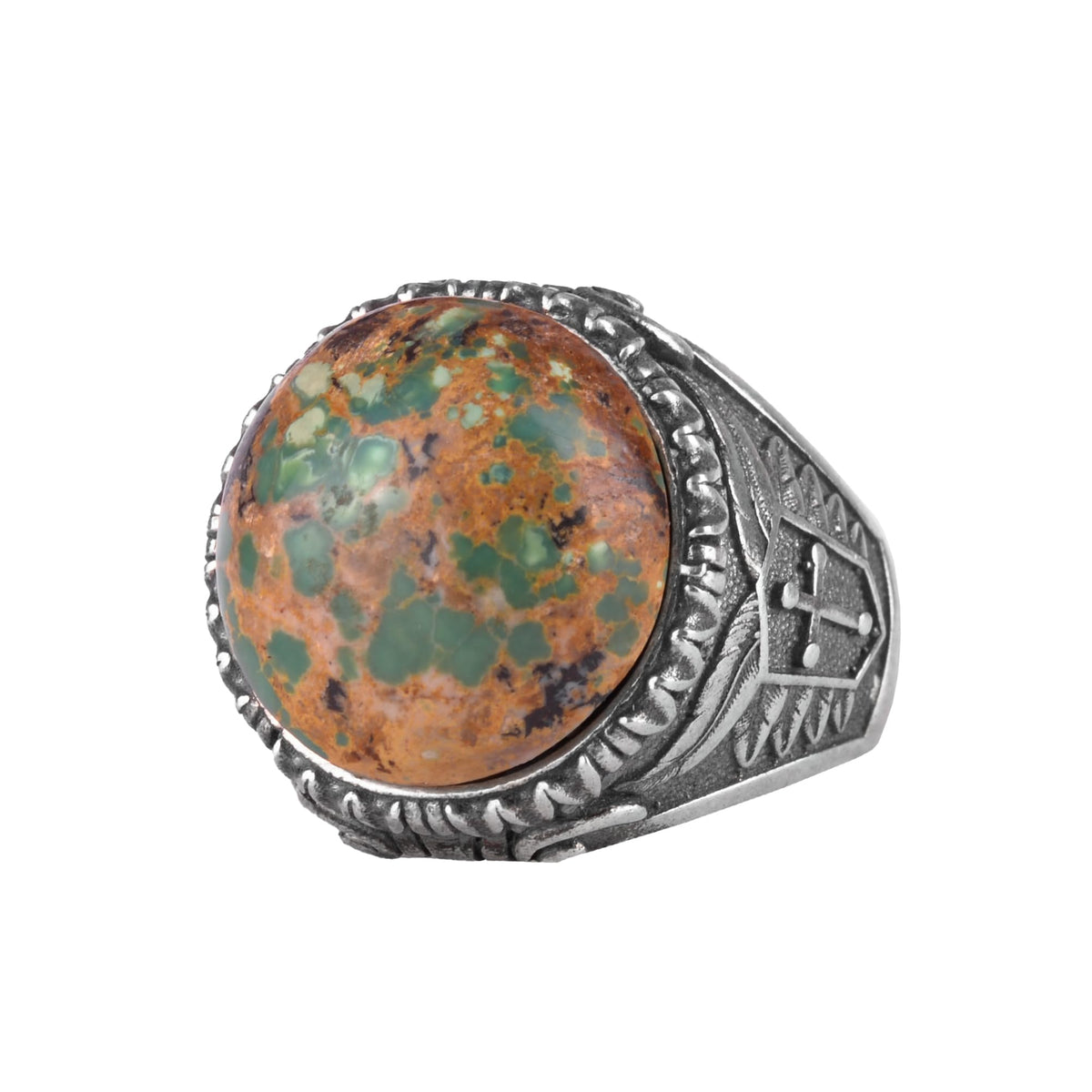 KAMBO Natural Turquoise Men's Ring – 925 Sterling Silver Round Ottoman Style Seal Ring (Turquoise)