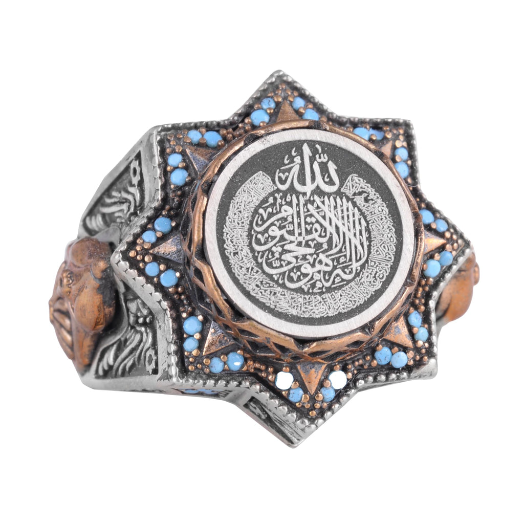 Zircon Stone and Star Pattern Religious Design Silver Men's Ring