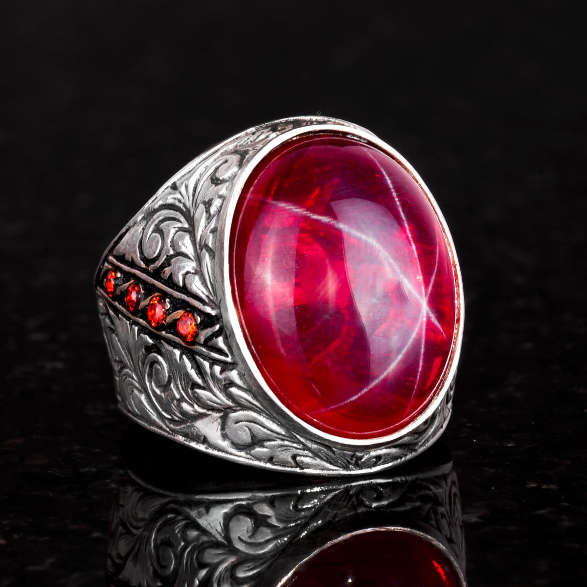 Natural Star Ruby Stone Ring - 925 Sterling Silver Handmade Ring — 6