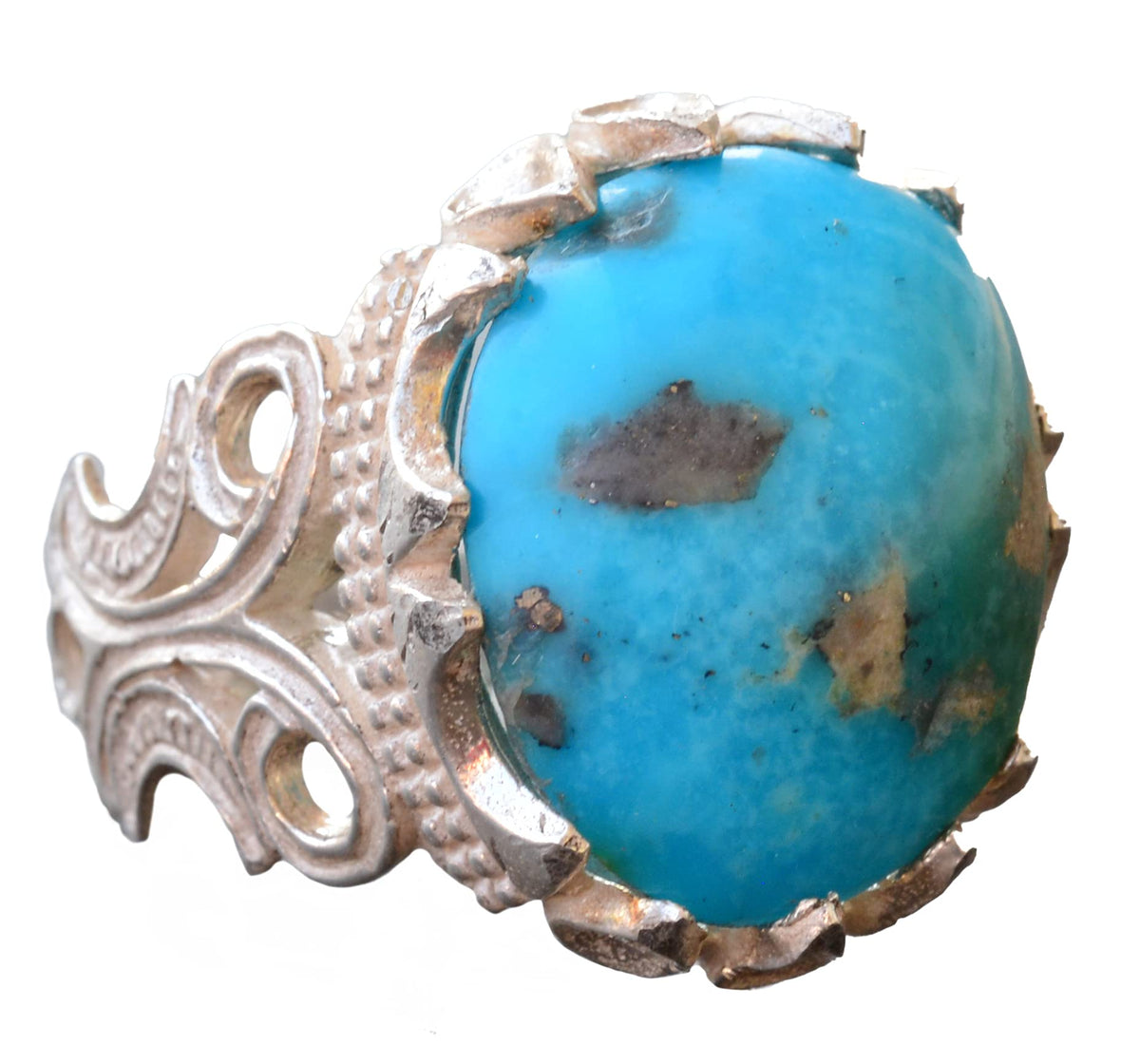 925 Sterling Silver Men's Ring with Natural Arizona Turquoise Stone - Handmade Raw Stone Design