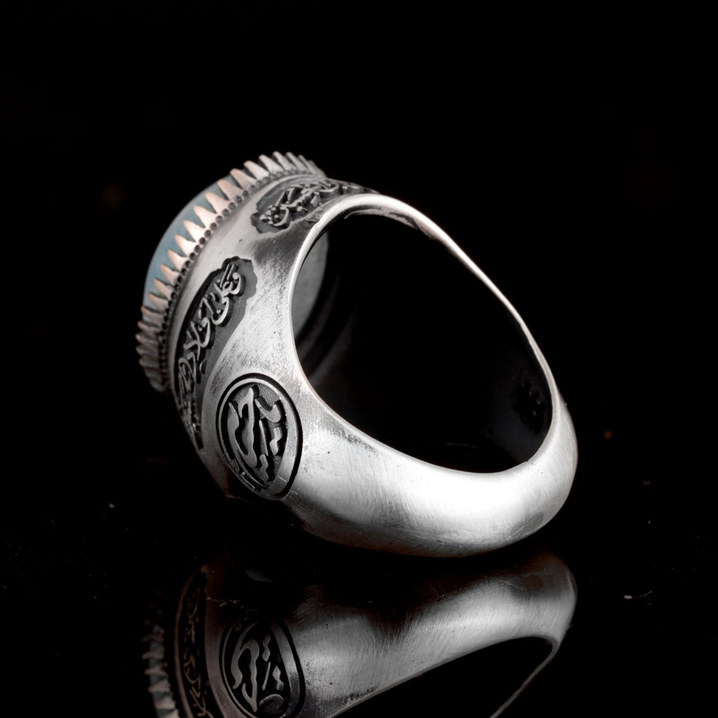 Natural Blood Stone Ring - Handmade Islamic Ring - 925 Sterling Silver — 9