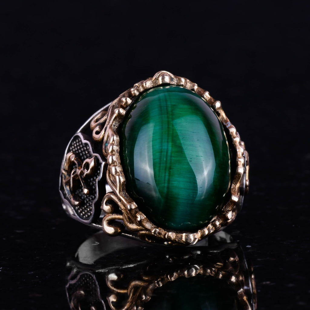 Silver Captain Ring, Synthetic Stone Ring, 925 Sterling Silver — 3