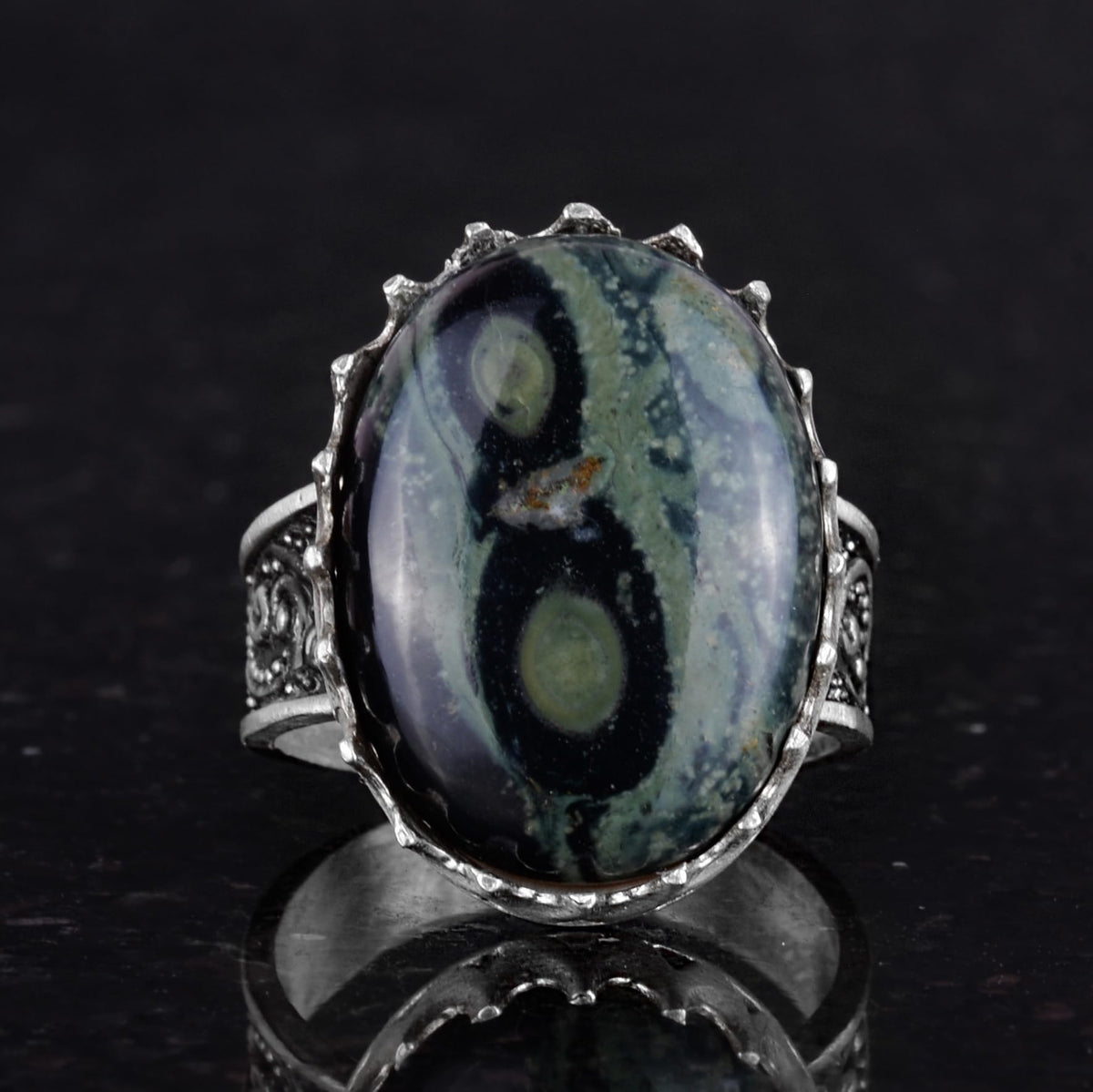 Natural Green Eye Stone Ring - 925 Sterling Silver Handmade Ring — 4