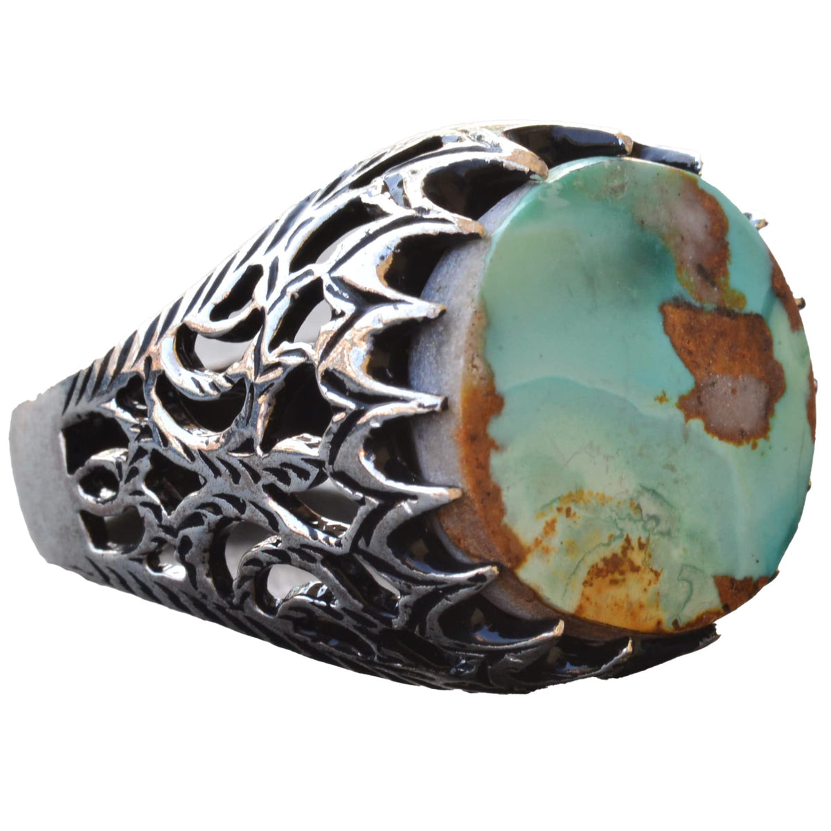 Natural Turquoise Stone Ring, Artistic Design - 925 Sterling Silver Men's Ring, Handmade Elegance