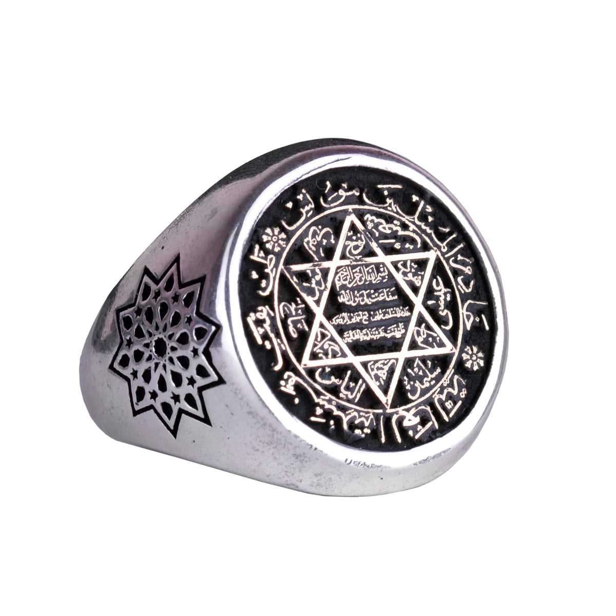 Solomon Ring - Seal Ring - Star of David Ring - 925 Sterling Silver - Men's Ring - Black
