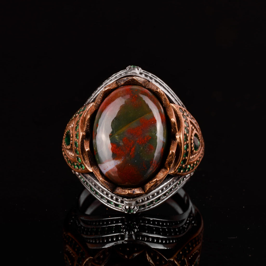 925 Sterling Silver Ring, Natural Blood Stone Handmade Ring — 5