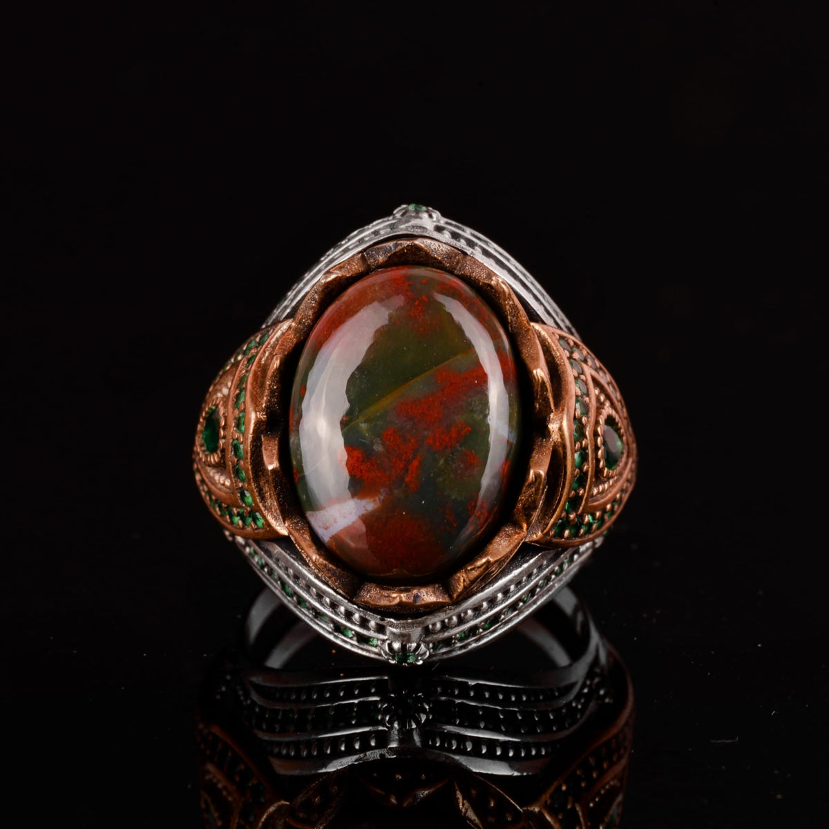 925 Sterling Silver Ring, Natural Blood Stone Handmade Ring — 5