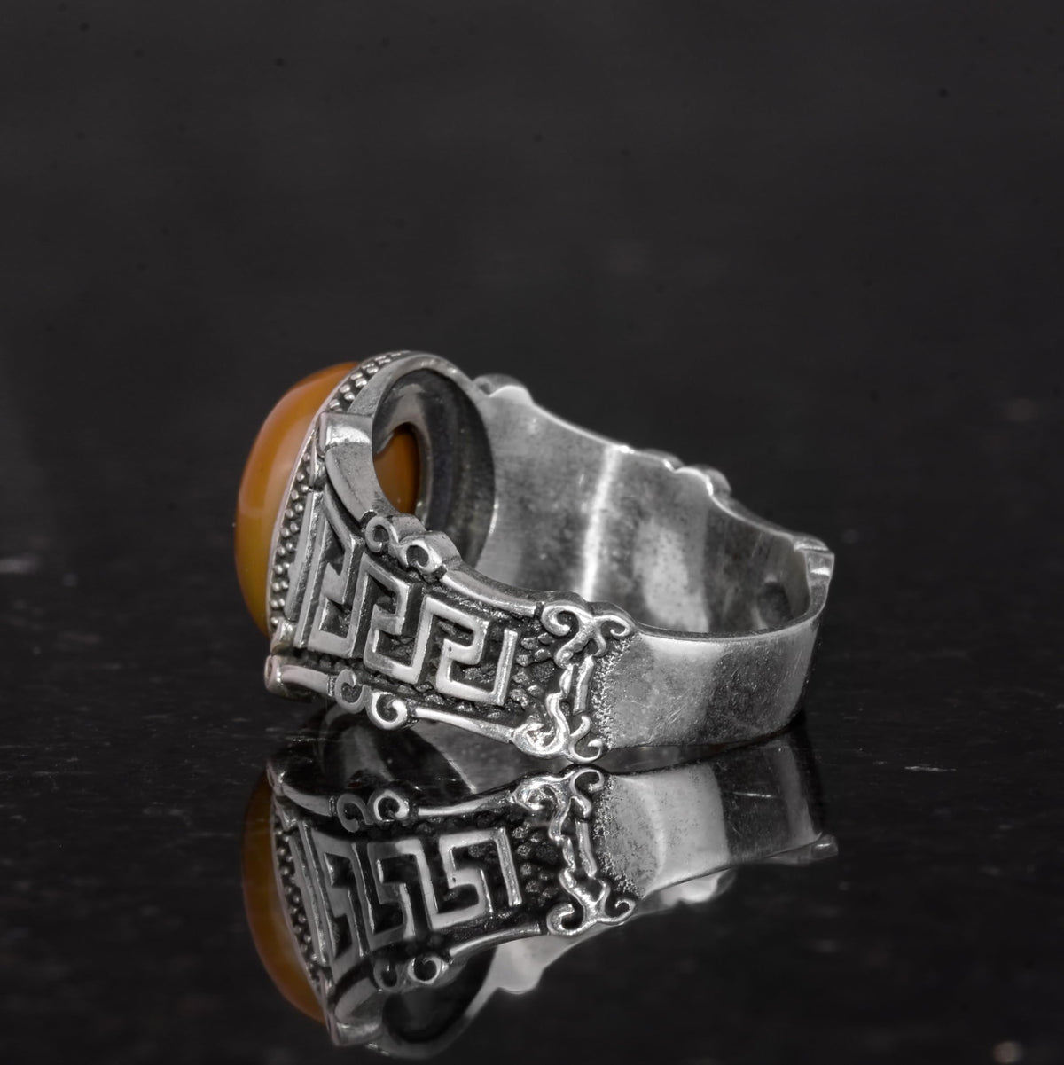Handcrafted 925 Sterling Silver Men's Ring Natural Ethiopian Opal Stone - Labyrinth Design (Model-2) — 7