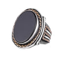 Men's Genuine Natural Stone Ring – 925 Sterling Silver Large Statement Ring – Handmade Vintage Design – Dark Silver Ring (Black Onyx)