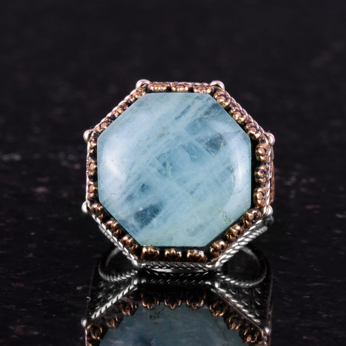 Natural Aquamarine Stone Ring - Octagonal Design - Handmade 925 Sterling Silver Jewelry — 4