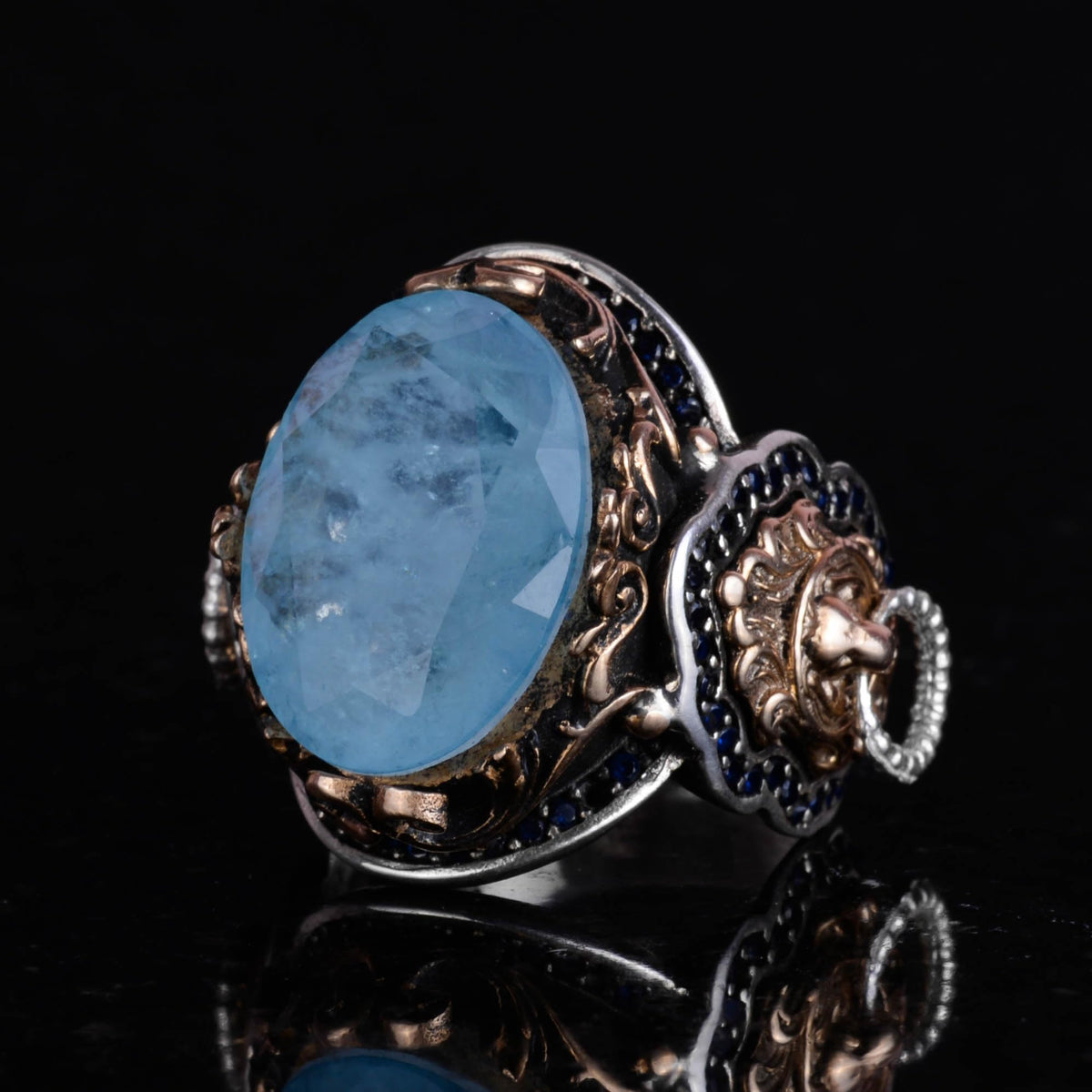Blue Paraiba Stone Lion Symbol Ring, 925 Sterling Silver — 4