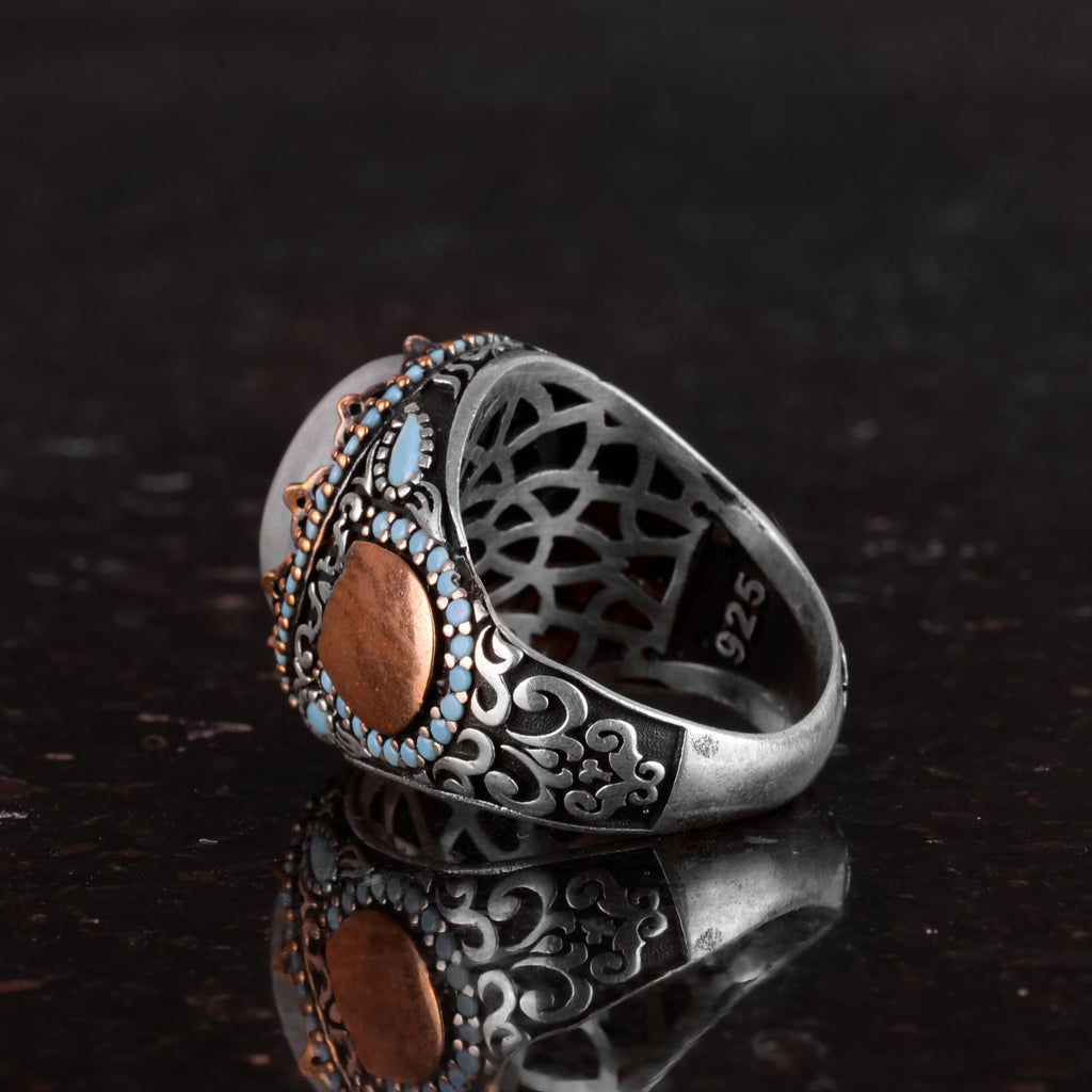 Natural Aquamarine Stone Handcrafted Ring - 925 Sterling Silver — 7