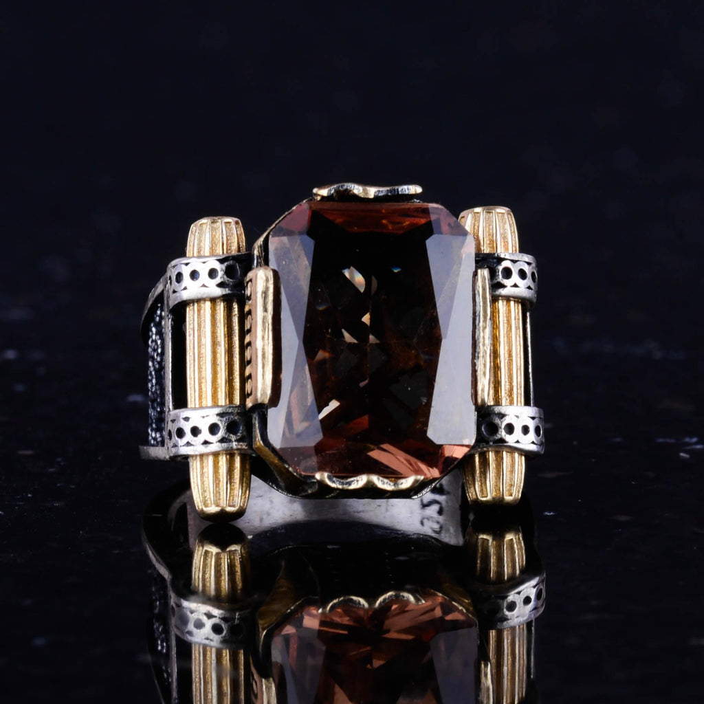 Kambo Synthetic Sultanit Stone Ring - 925 Sterling Silver Handmade Men's Jewelry — 4