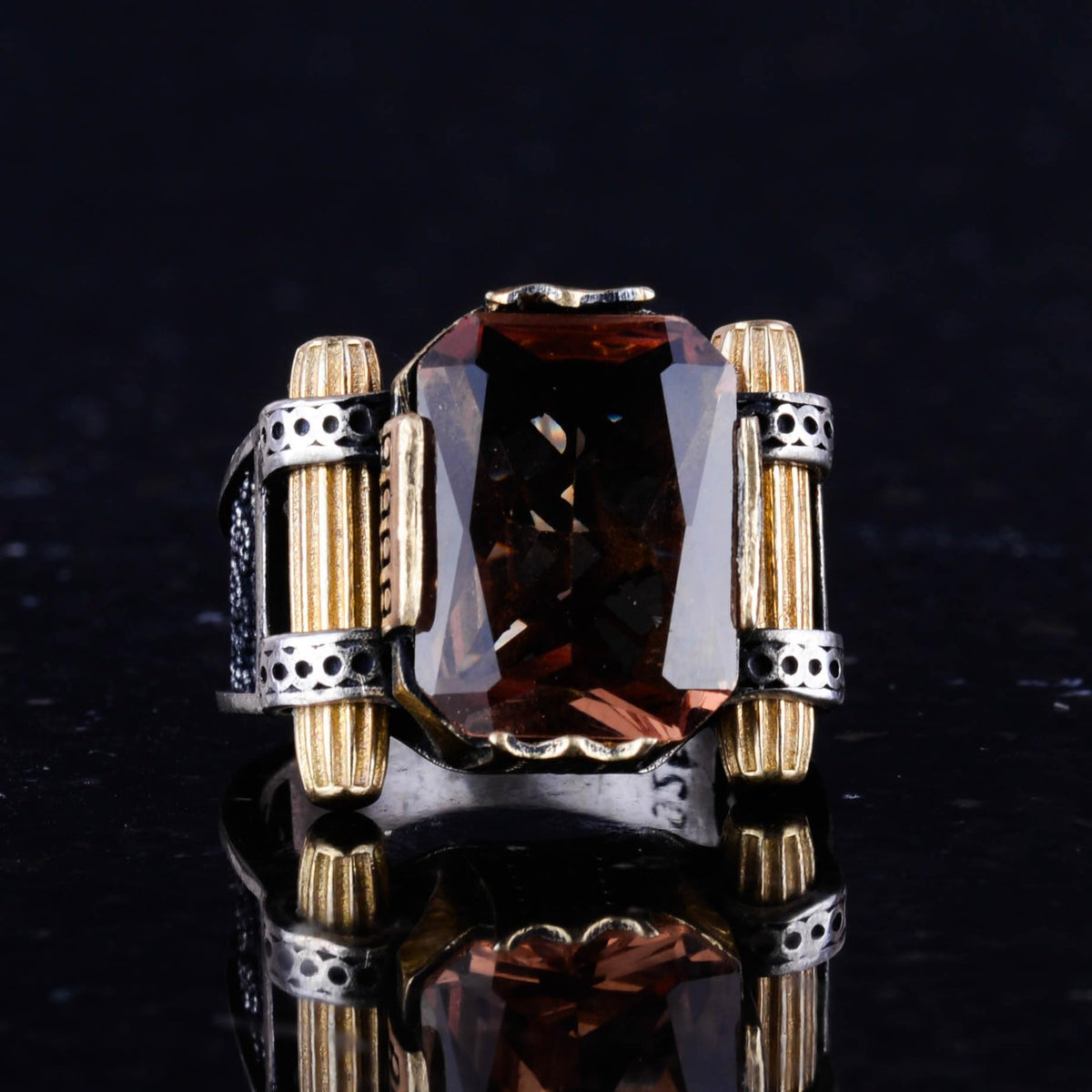 Kambo Synthetic Sultanit Stone Ring - 925 Sterling Silver Handmade Men's Jewelry — 4
