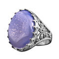 Silver Men's Ring Drusy Quartz Natural Stone