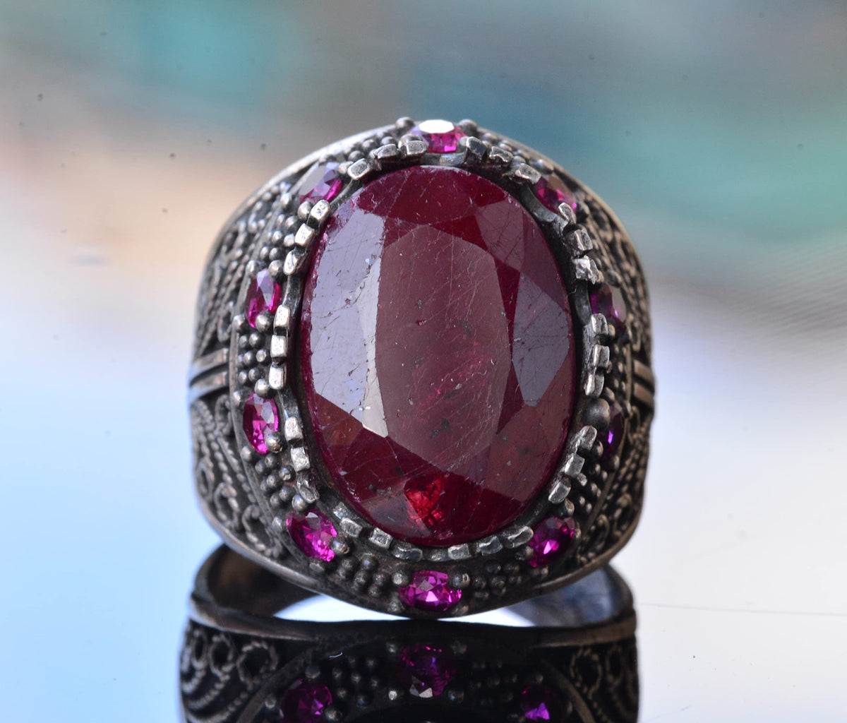 Handmade Silver Men's Ring | Natural Ruby Stone | Sultan Ring - Bold and Majestic Design — 5