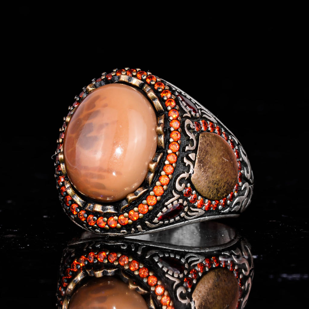 925 Sterling Silver Ring - Handmade Sultan Pattern with Natural Opal Stone — 5