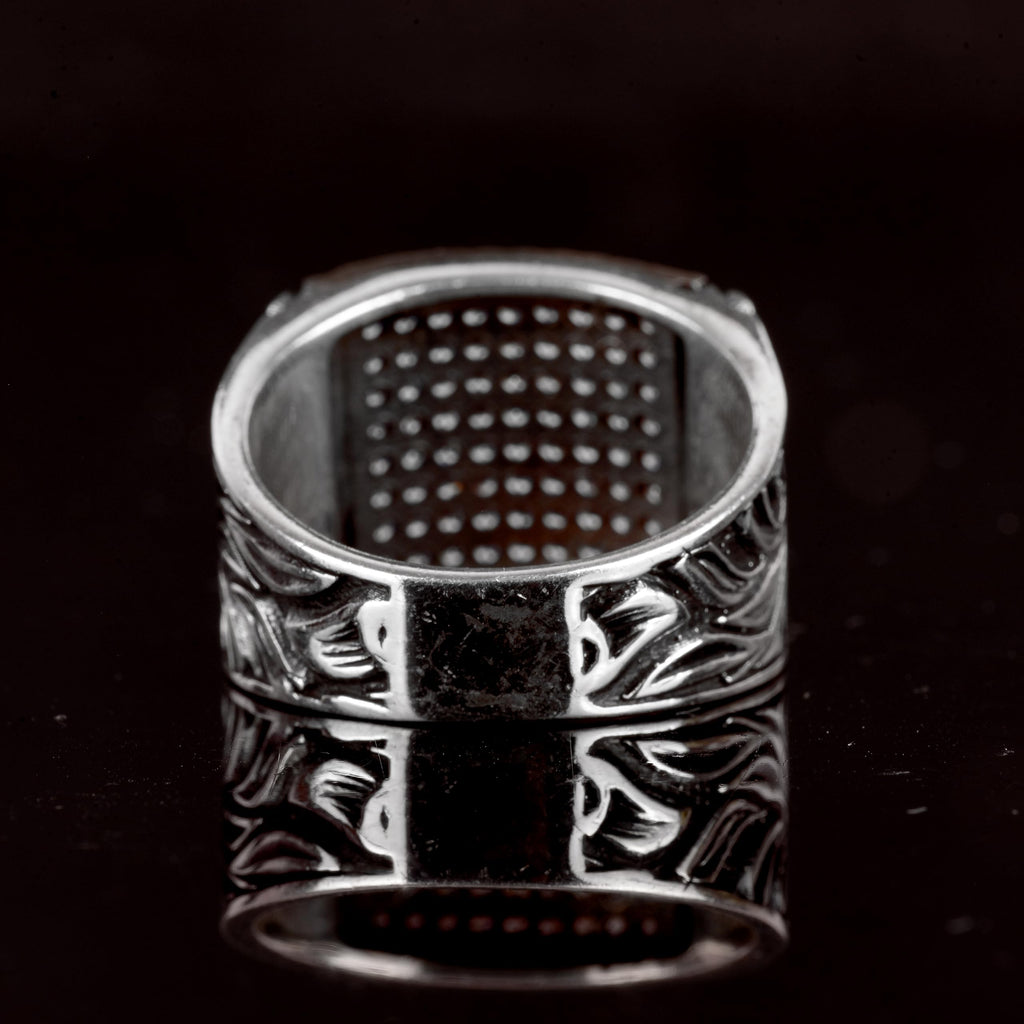 Falcon Jewelry KAMBO Created Zircon Stone Byzantine Empire Ring, 925 Sterling Silver Men’s Adjustable Ring, Steel Pen Cr