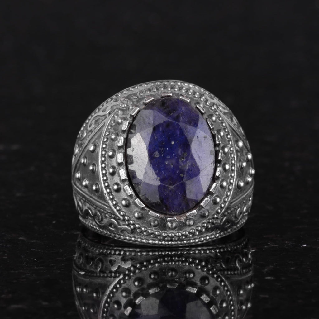 KAMBO Genuine Natural Stone Ring, 925K Solid Silver Men's Ring (Blue Sapphire) — 4