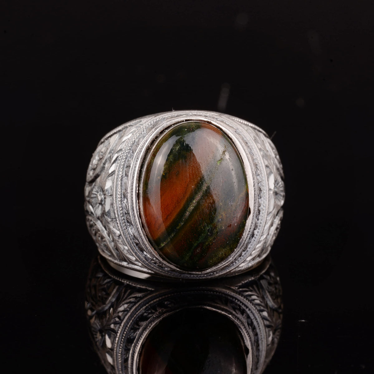 Genuine Real Bloodstone Natural Gemstone Ring, Sterling Silver Men Ring, Handmade Ring