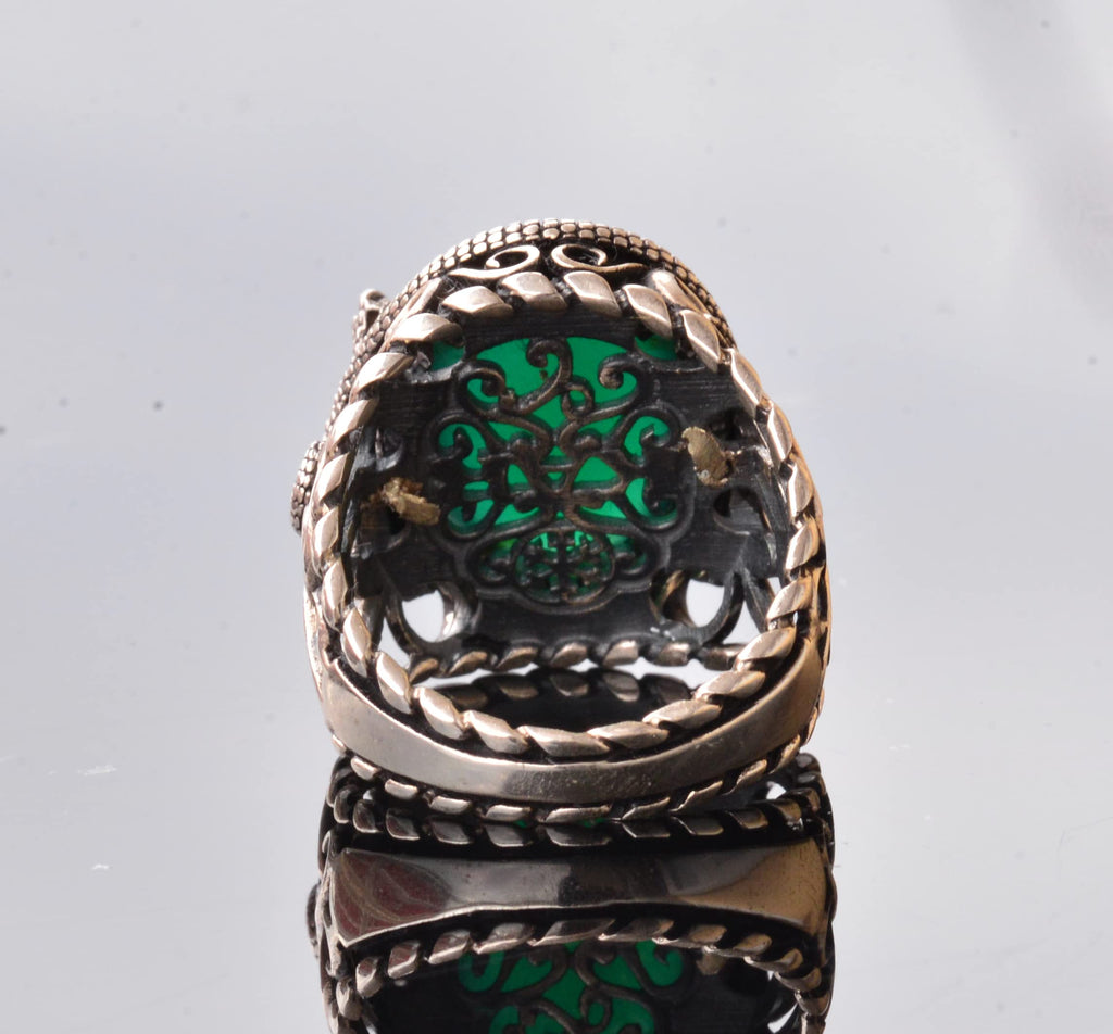 Handcrafted Snake Design Ring, Natural Jade Stone Silver Men's Ring - Symbol of Wisdom and Protection — 9