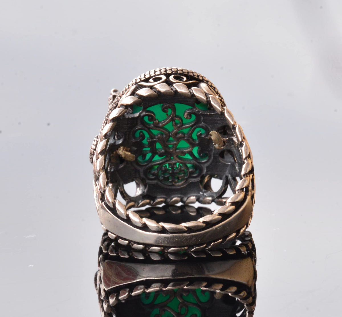 Handcrafted Snake Design Ring, Natural Jade Stone Silver Men's Ring - Symbol of Wisdom and Protection — 9