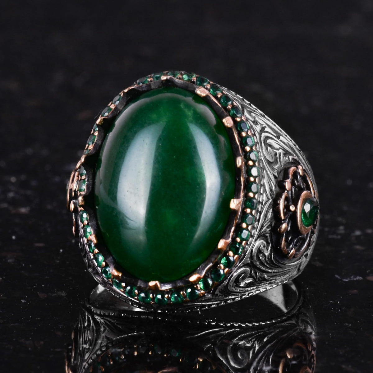 Natural Jade Stone Ring - 925 Sterling Silver Handmade Ring — 6