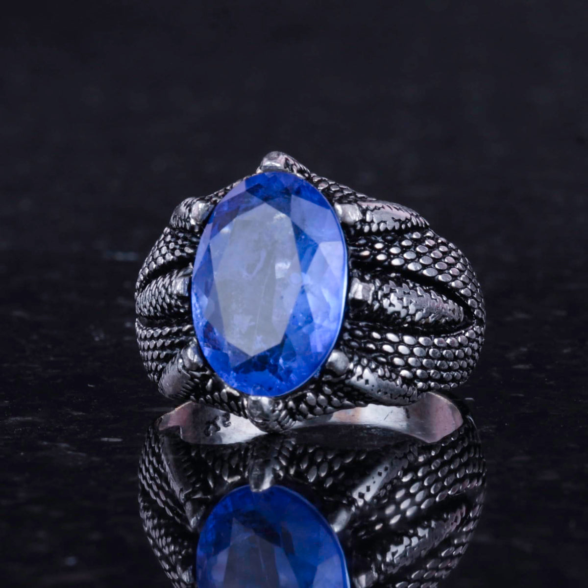 Silver Claw Ring with Dark Blue Paraiba Stone – Handmade Ring for Aquarius — 5