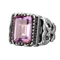 Natural Amethyst Stone Ring, 925 Sterling Silver Men's Ring (Model-2)