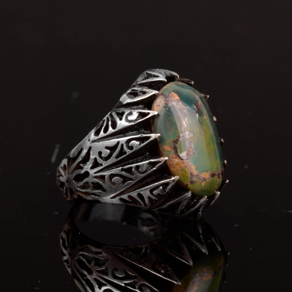 KAMBO Genuine Real Natural Arizona Turquoise Stone Men's Ring, Unique Ring, 925 Sterling Silver Ring — 4