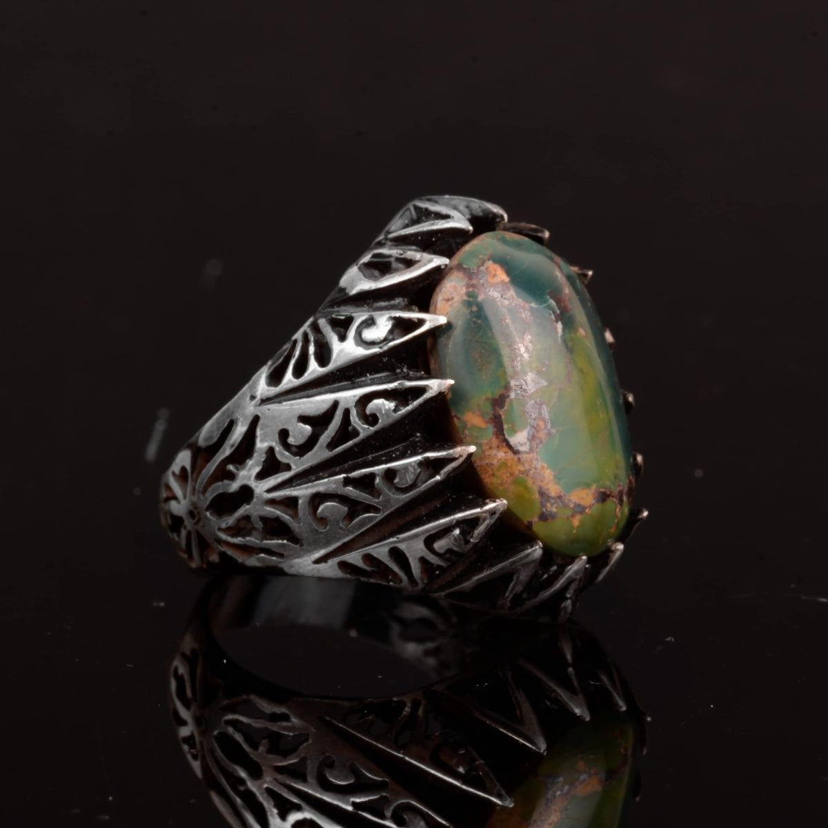 KAMBO Genuine Real Natural Arizona Turquoise Stone Men's Ring, Unique Ring, 925 Sterling Silver Ring — 4