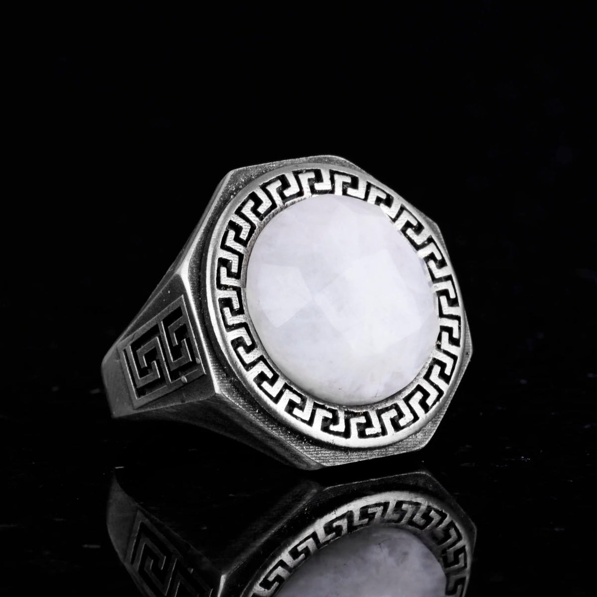 Natural Stone Ring - 925 Sterling Silver Handmade Men's Ring (Moonstone) — 5