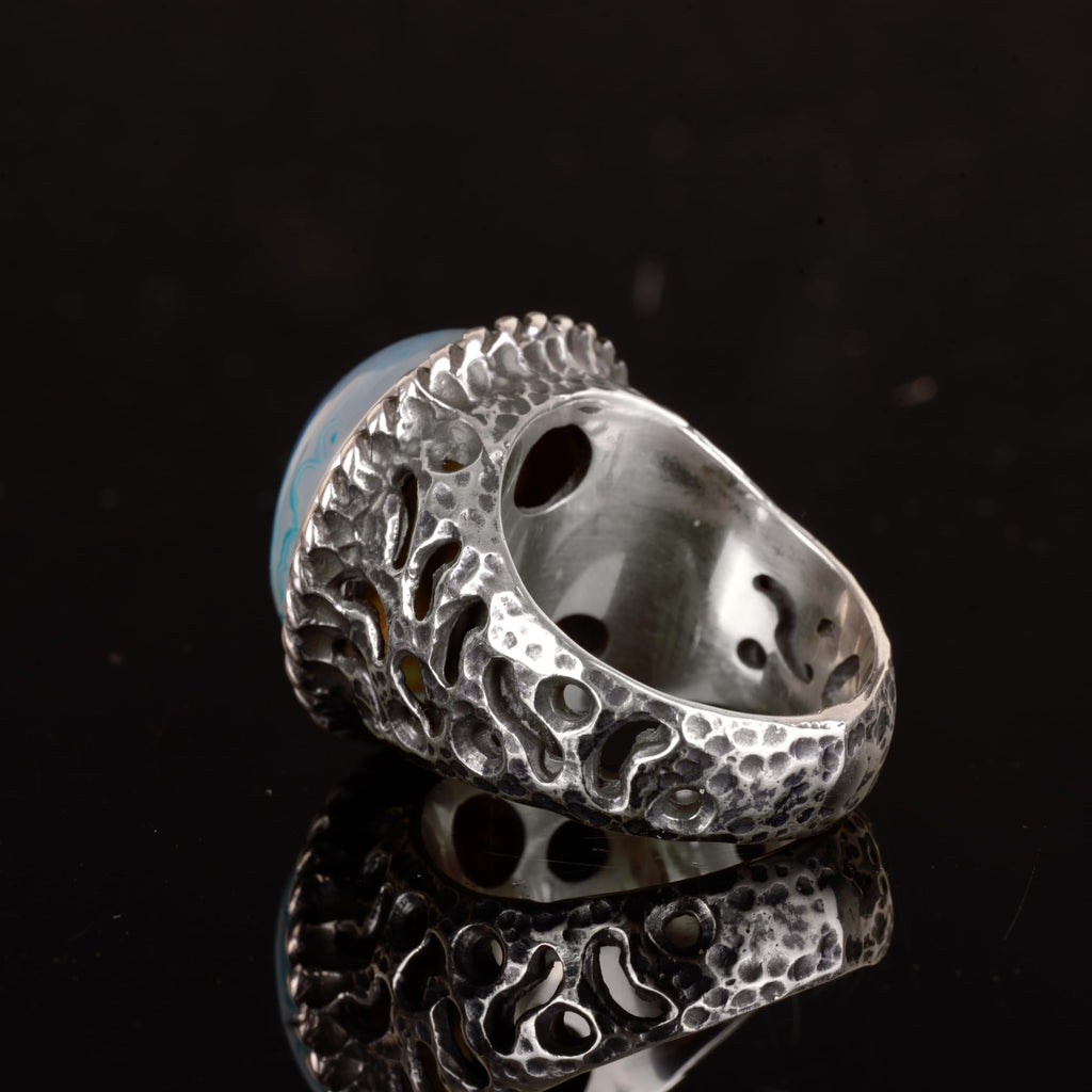 Natural Druzy Quartz with 925 Sterling Silver Ring (Blue) — 5