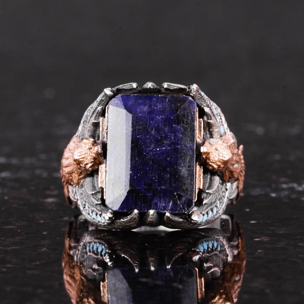 Men's Natural Sapphire Stone Eagle Ring, Handcrafted 925 Sterling Silver - Symbol of Wisdom, Protection, and Strength — 4