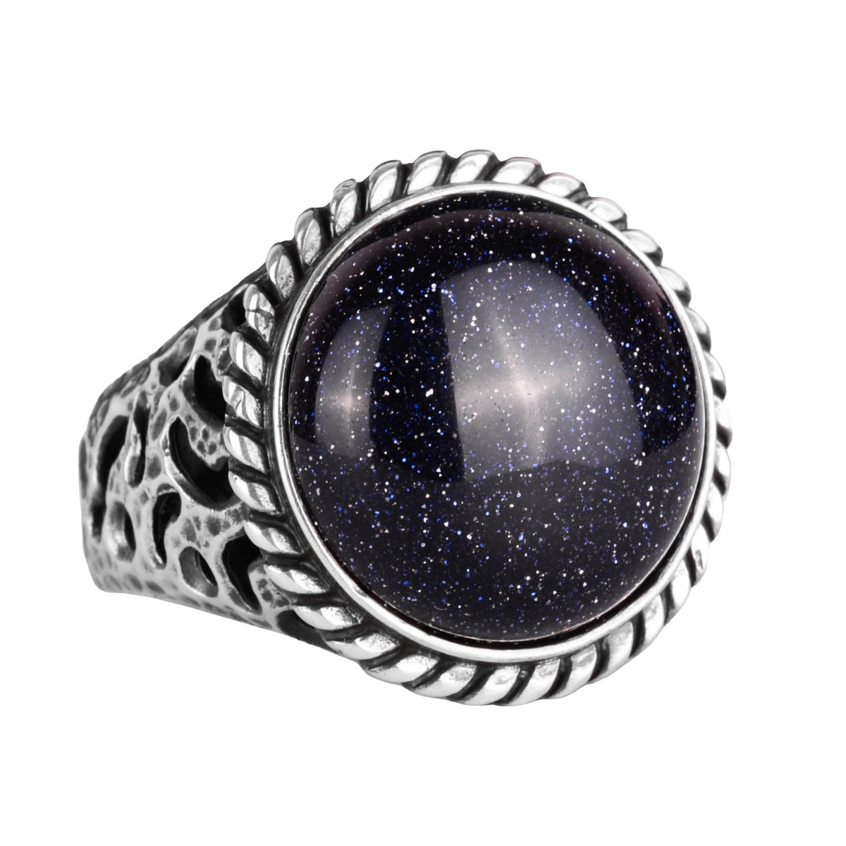 925 Sterling Silver Men's Ring - Handmade Artificial Blue Sunstone Ring - Modern Design