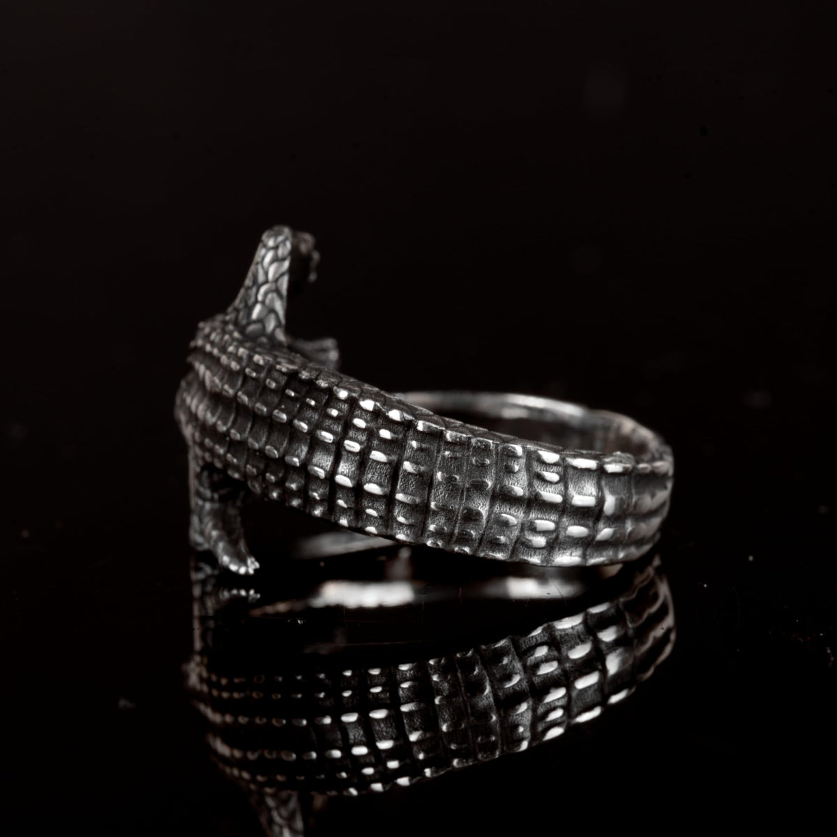 KAMBO Men's Crocodile Ring, 925 Sterling Silver Ring, Animal Figure Design — 5