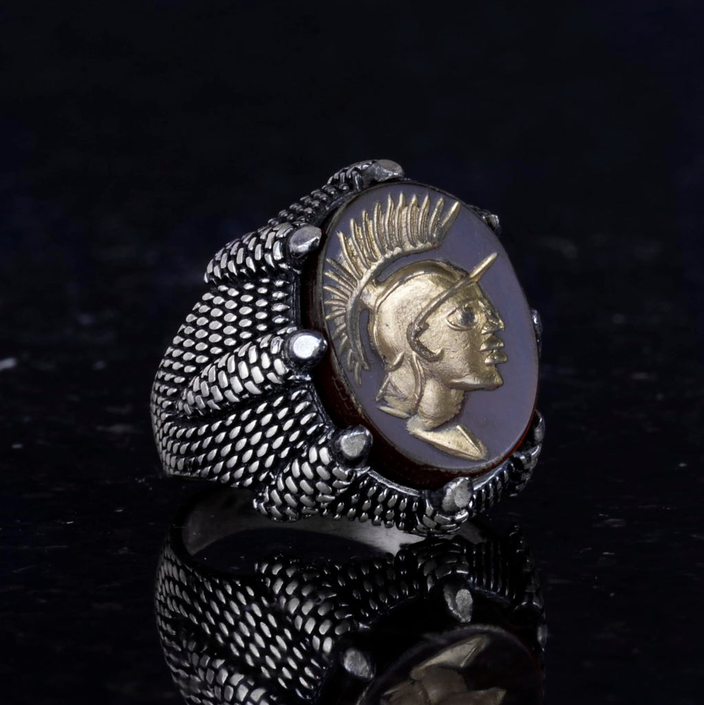 Natural Agate Stone Men's Ring - Chef Ring - 925 Sterling Silver Ring — 5