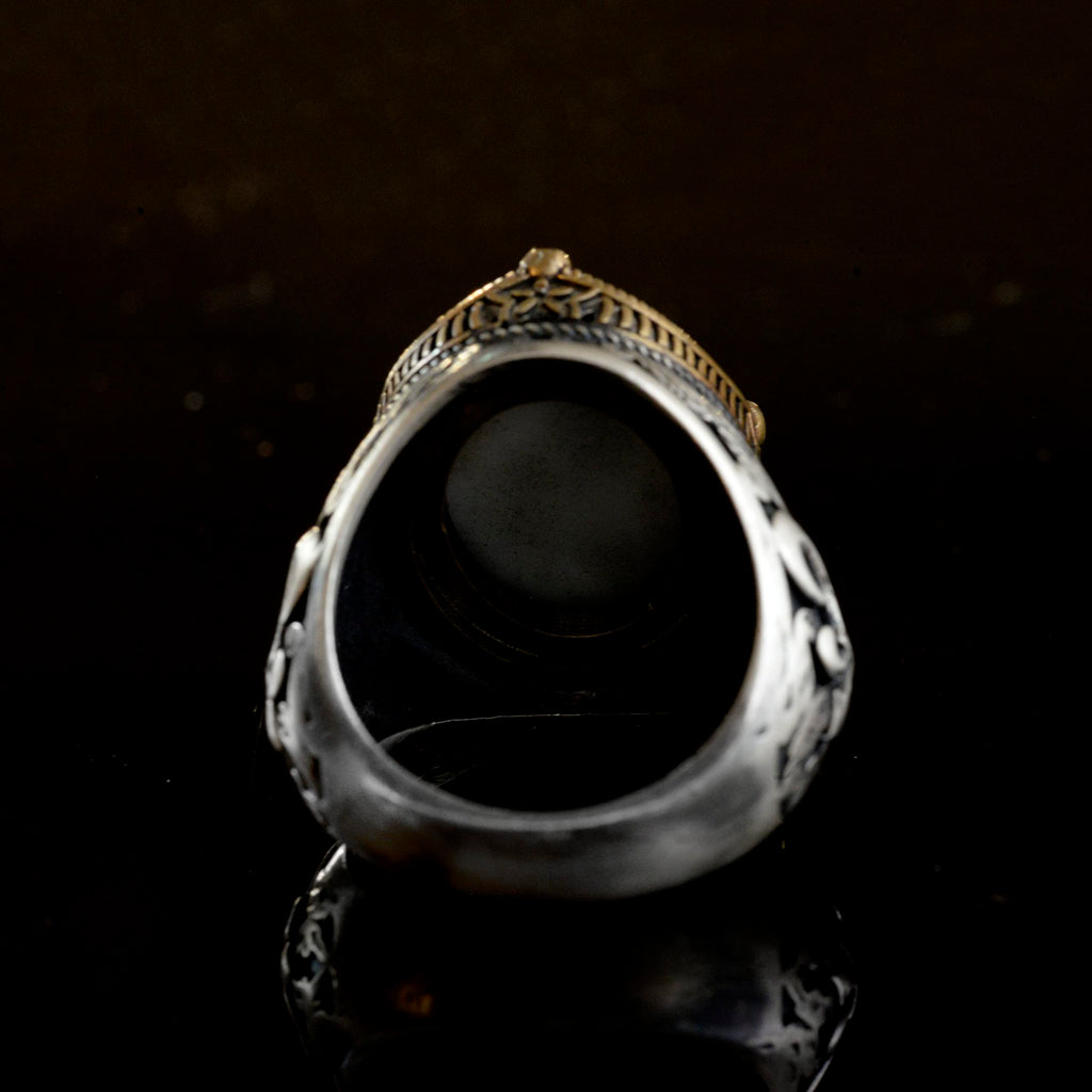 Handmade Black Onyx Stone Ring, 925 Sterling Silver Men's Ring, Turkish Tughra Design — 7