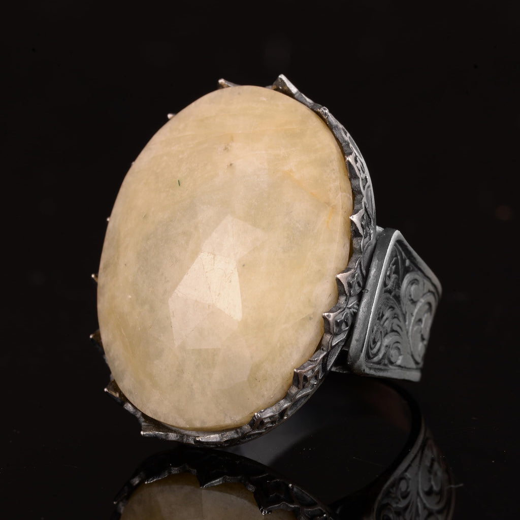 Natural Magnificence Collection: 925 Sterling Silver Men's Ring - Yellow Sapphire Stone — 5