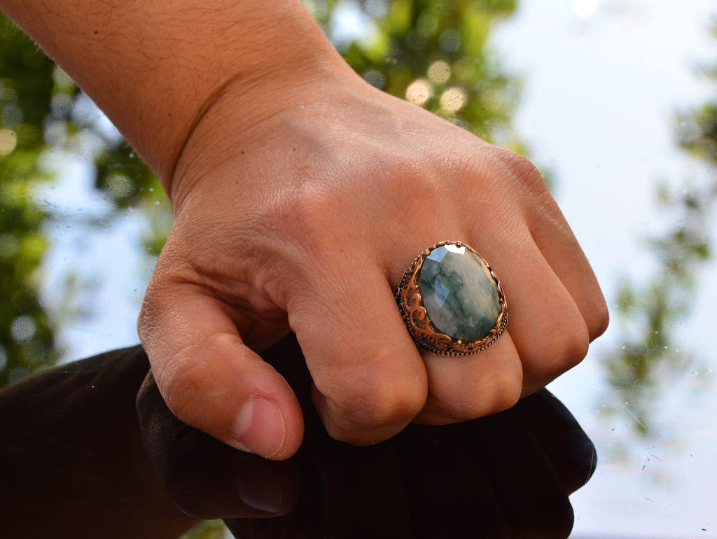 Natural Emerald Gemstone Ring - 925 Sterling Silver Handmade Ring — 7