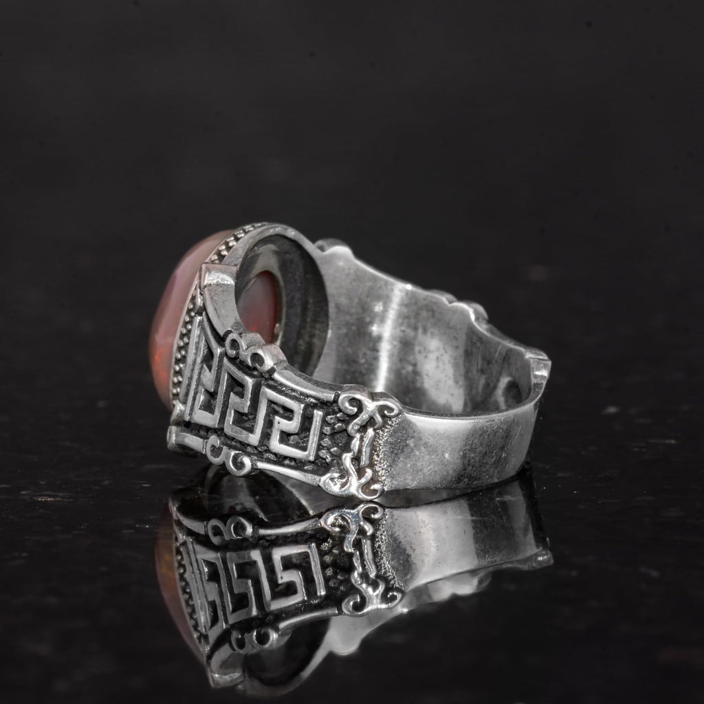 Handmade 925 Sterling Silver Men's Ring, Natural Ethiopian Opal Stone - Labyrinth Design (Model-1) — 7